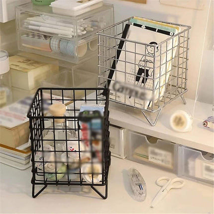 Large Wrought Iron Storage Basket Desktop Organizer Box for Dormitory Cosmetics