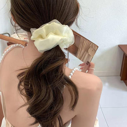 Double-Deck Solid Colour Organza Mesh Hair Scrunchies Ponytail Hairband Female - Aimall