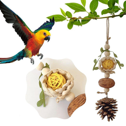 Parrot Chew Toys Bird Cage Accessories Hanging Pinecone Rattan Ball Foraging Toy