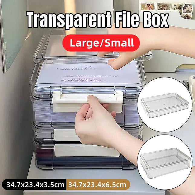 Large Capacity A4 File Storage Box Transparent Plastic Document Organizer Case