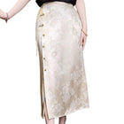 Retro White Cheongsam Style High Waist Slit Skirt for Women