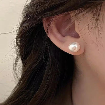 Delicate 925 Sterling Silver 8,10,12,14mm Natural Freshwater Pearl Stud Earrings - Aimall