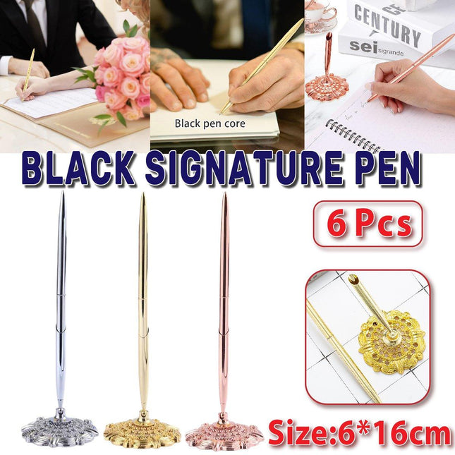 6pcs Black Ballpoint Pen Set Plum Blossom Base Office Desk Signature Writing Pen