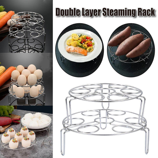 Double Layer 304 Stainless Steel Steaming Rack Tripod Egg Rack Kitchen Cooking