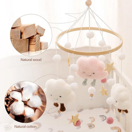 Felt Ball Cloud Mobile Hanging Bed Bell Wind Chime for Nursery or Room Decor