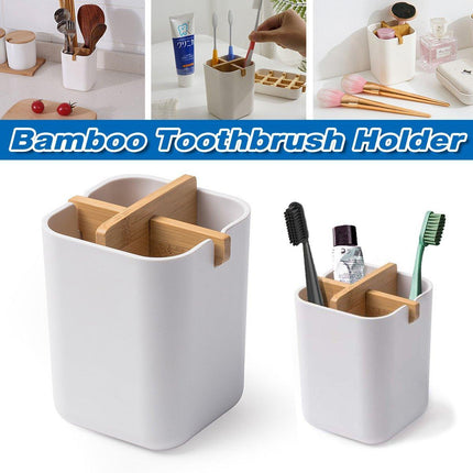 Bamboo Fiber Toothbrush Box Bathroom Organizer Desktop Storage Box Pen Holder