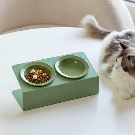 Ceramic Slanted Double Pet Bowl Cat Dog Food Water Bowl Non-Slip Feeding Dish