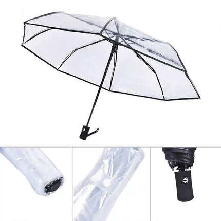 Transparent Folding Umbrella Compact Tri Fold Design Clear Rain Protection Cover