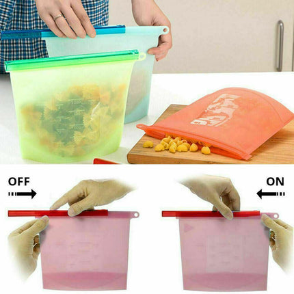 Reusable Silicone Food Storage Bags Leak proof Microwave Freezer Freshness Safe 1000ml*2 - Aimall