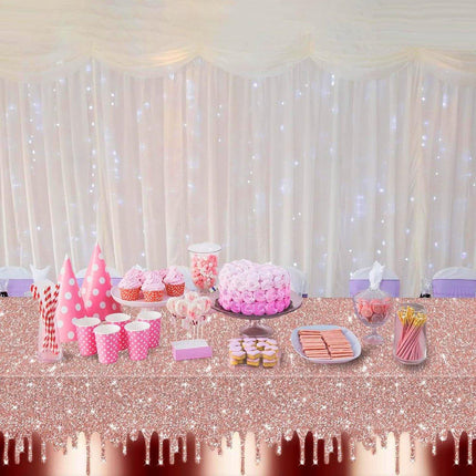 3PCS Rose Gold Disposable PE Tablecloths Waterproof Party Background Cloth Set