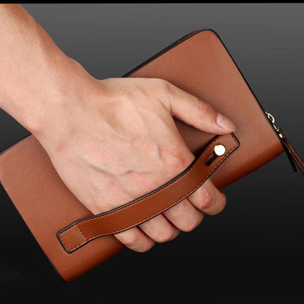 Commuter Clutch Bag for Men Long Leather Wallet Handbag Casual Travel Purse