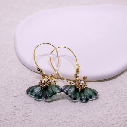 Fashion Vintage Green Fluttering Butterfly Earrings Elegant Jewelry for Women