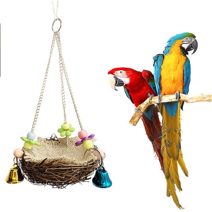 Bird Parrot Swing Stand Rattan Nest Hanging Basket Chew Toy for Small Medium Pet