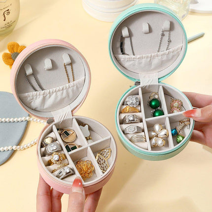 High End Round Jewelry Box Portable Travel Jewelry Storage Organizer Case Holder