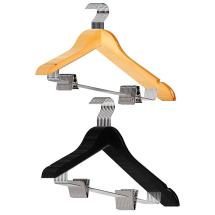 10 Pcs Wooden Non-Slip Wide Shoulder Clothes Hanger with Clip for Hotel Wardrobe
