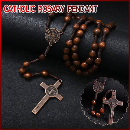 1PC Wooden Rosary Beads Necklace Christian Cross Catholic Rosary Beads - Aimall