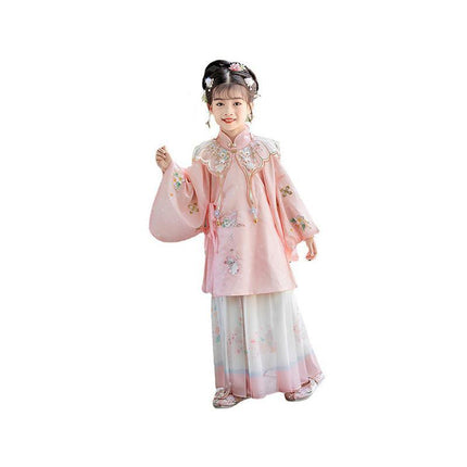 Chinese Girls Embroidered Dress Floral Tang Suit Hanfu Fairy Ancient Costume New - Aimall