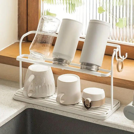 Double Cup Holder Home Desktop Upside Down Draining Rack Storage Shelf Organiser