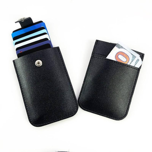 Credit Card ID Card Holder Bag Leather Pull-Out Business Card Multi-Layered Bag - Aimall