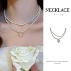 White Heart Pearl Double Layer Necklace Sweet Elegant Versatile Jewelry Gift