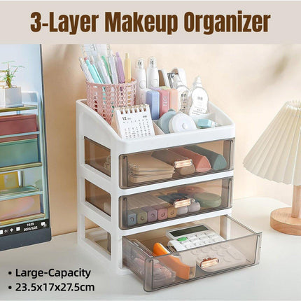 3Layer Cosmetic Organiser Storage Drawer Case Makeup Box for Home and Bathroom