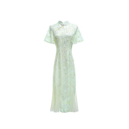Chinese Traditional Cheongsam Women Lace Embroidered Qipao Evening Dress - Aimall