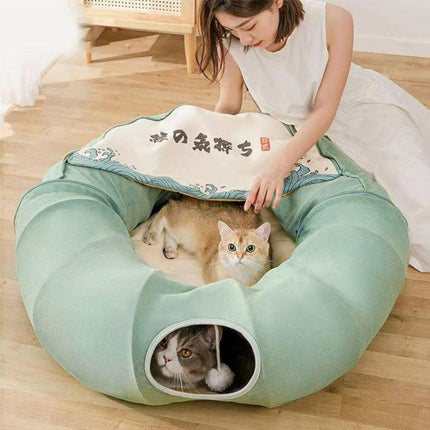 Large Multi-Functional Cat Tunnel Bed and Cat Toy Interactive Pet Playhouse