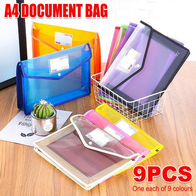A4 Document Bag Plastic Clear Wallet Seal File Folder Paper Envelope Button Bag