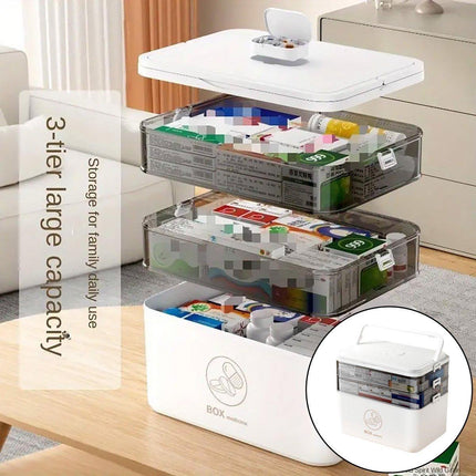 Large Portable Medicine Storage Box Multi-layer Plastic First Aid Emergency Box