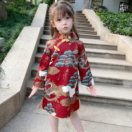 Girls Traditional Chinese Dress Cheongsam Qipao Long Sleeve Kids Fashion New - Aimall