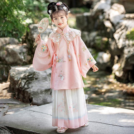 Chinese Girls Embroidered Dress Floral Tang Suit Hanfu Fairy Ancient Costume New - Aimall