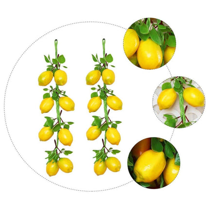 2pcs Artificial Yellow Lemon Hanging Decorations Fake Fruit Home Decor Set