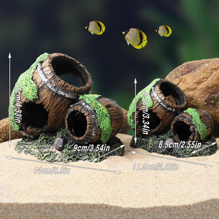 Aquarium Fish Tank Decoration Hiding Cave Simulation Barrel Aquascape Ornament