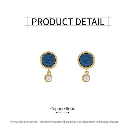 Retro Blue Oil Drop Earrings Fashion Needle Jewellery Elegant Niche Style