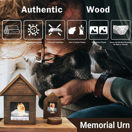Pet House Urns Dog Cat Ashes Urn with Photo Frame Memory Box Wooden Memorial Pet - Aimall