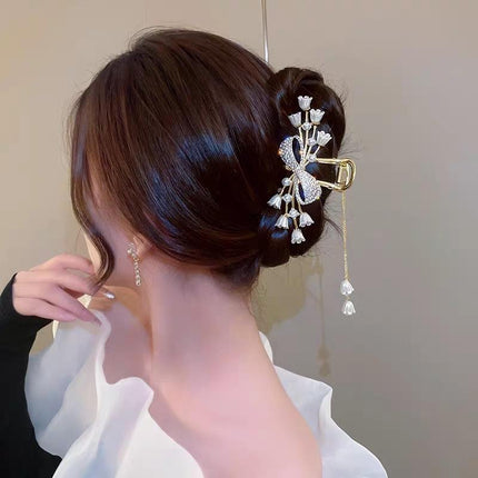 Rhinestone Pearl Butterfly Hair Clip Elegant Girls Hair Claws Hair Accessories - Aimall