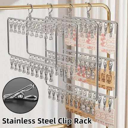 Stainless Steel Drying Rack Multi Function Windproof Underwear Clip Sock Hanger