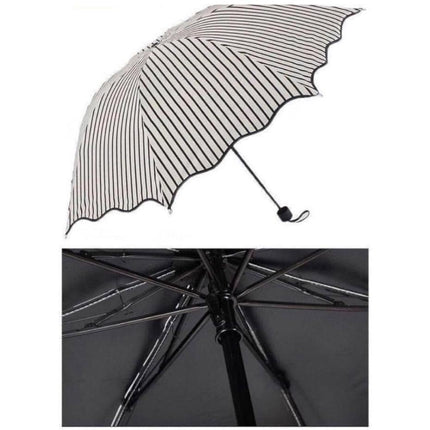 Stripe Sun Umbrella Rainy Folding Umbrella Women Sunscreen Black Rubber Sunshade