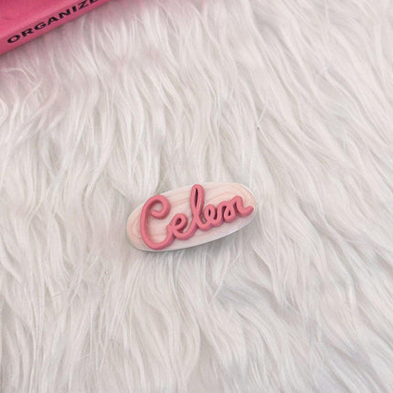 Simple and Cute Pink Metal Letter Hair Clip Accessory for Women and Girls