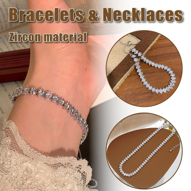 Luxury Zircon Bracelet Necklace Set for Women Elegant Fashion Jewelry Gifts