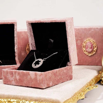 5PCS Pink Vintage Jewelry Velvet Ring Necklance Box Gift Wedding Box