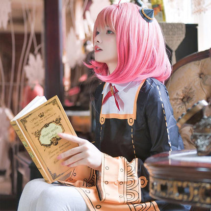 Anime SPY×FAMILY Anya Forger Cosplay Costume Girls Long Sleeve Dress Wig Outfits - Aimall