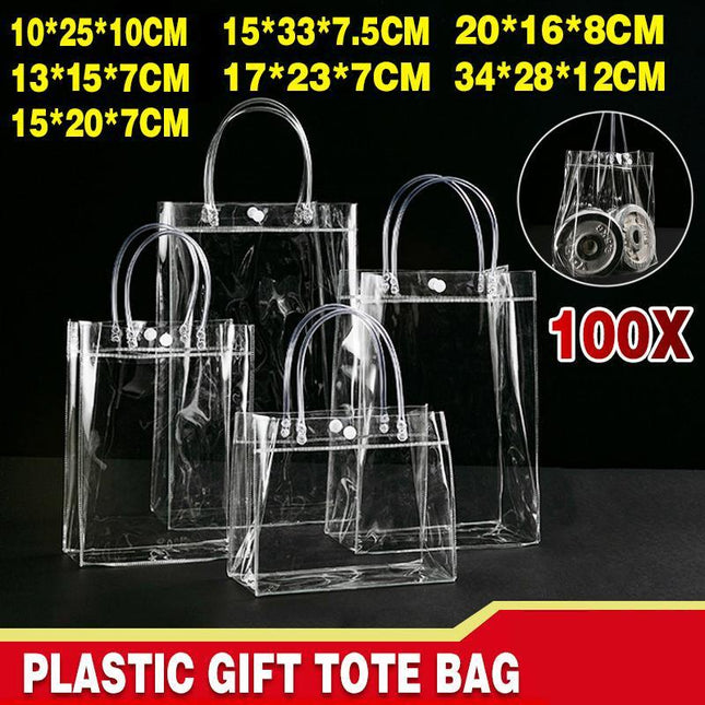 100x PVC Transparent Gift Tote Bag with Snap Button for Packaging - Aimall