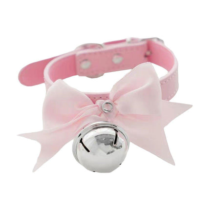 Punk Style Bow Bell Choker Adjustable Collar PU Leather Neckchain Necklace
