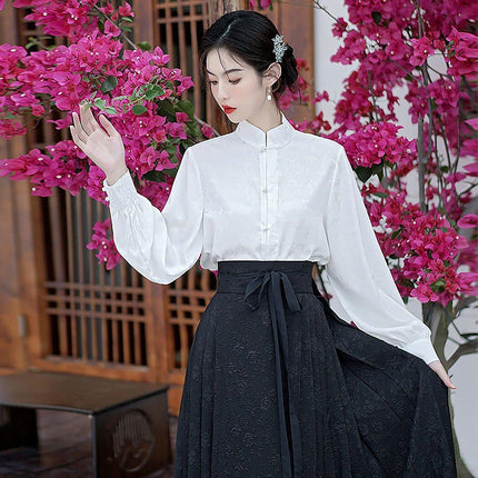 Elegant National Style Hanfu Two-Piece Set with Long Skirt and Daily Wear Top