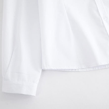 Ladies Womens Plain Long Sleeve Work Shirt Collar Office Formal Blouse Easy Care - Aimall