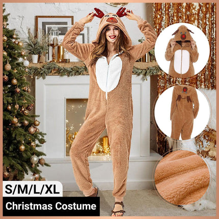 Christmas Reindeer Onesie Adult Khaki Cosplay Pajamas Comfy Animal Costume - Aimall