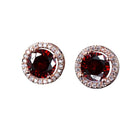 Red Garnet Diamond Halo Round Stud Earring Push Back Rose Gold Plated Women Gift - Aimall