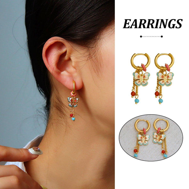 New Chinese Style Butterfly Earrings Fringe Colourful Simple Design Jewelry