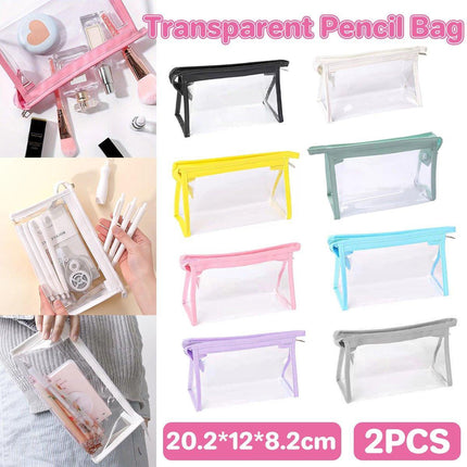 2PCS Transparent Zipper Pencil Case Cosmetic Pouch Pen Storage Bag for Girls